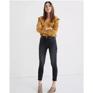Madewell 10'' High Rise Skinny Raw Frayed Hem Black Dark Wash Denim Jeans 27